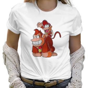 Donkey And Diddy Kong Piggy Back Ride Cute Women T-Shirt | Favorety UK