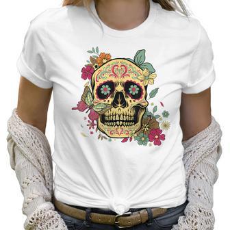 Floral Sugar Skull Dia De Los Muertos Dead Women Girl Women T-Shirt | Favorety AU