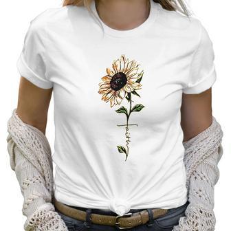 Foulian Sunflower Faith Cross Faith Christian Women T-Shirt | Favorety DE