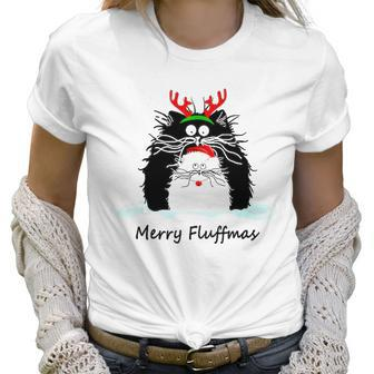 Fun Cat Merry Fluffmas Reindeer Christmas Kitten Meowlover Women T-Shirt | Favorety