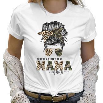 Glitter And Dirt Mama Of Both Leopard Camo Mothers Day Gift Women T-Shirt | Favorety UK