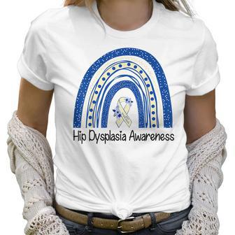 Hip Dysplasia Awareness Floral Blue White Ribbon Rainbow Women T-Shirt | Favorety UK