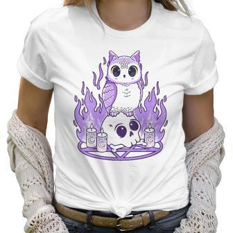 Womens Kawaii Pastel Goth I Cute Creepy Witchy Owl And Skull Women T-Shirt | Favorety AU