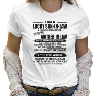 I Am A Lucky Son In Law Of A Freaking Awesome Mother Women T-Shirt | Favorety DE