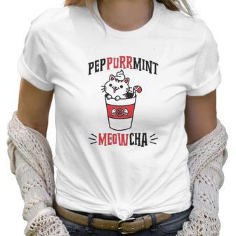 Peppurrmint Meowcha Funny Christmas Cat Peppermint Mocha Coffee Women T-Shirt | Favorety UK