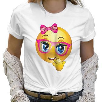 Smiling Girl Bling Face With Pink Glasses Women Emojis Women T-Shirt | Favorety CA