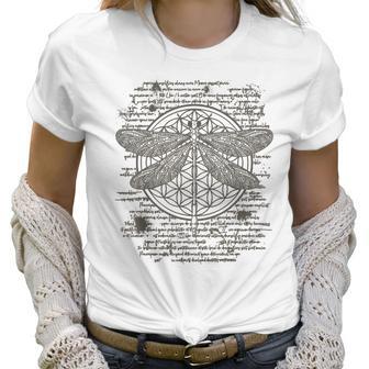 Spiritual Dragonfly Yoga Design Leonardo Da Vinci Vintage Women T-Shirt | Favorety