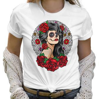 Sugar Skull Day Of The Dead Dia De Los Muertos Flowers Women T-Shirt | Favorety AU