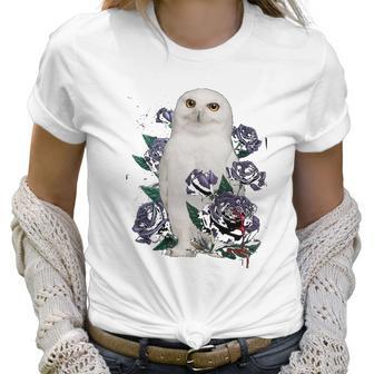 A White Owl And Purple Roses Women T-Shirt | Favorety CA