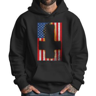 Burned Upside & Down Cross American Flag Satanism Men Hoodie | Favorety UK