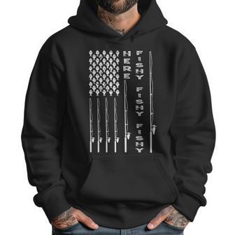 Here Fishy American Flag Men Hoodie | Favorety