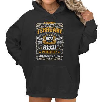 Womens 50 Years Old February 1972 Vintage Retro 50Th Birthday Gift V-Neck Women Hoodie | Favorety AU