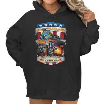 American Pride Classic Fifties Muscle Car Hot Rod Cartoon Women Hoodie | Favorety DE