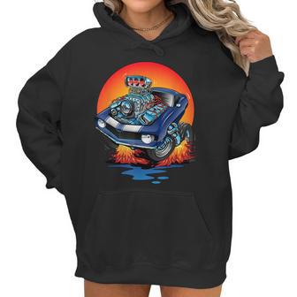 Awesome Classic Sixties Muscle Car Funny Hot Rod Cartoon Women Hoodie | Favorety AU