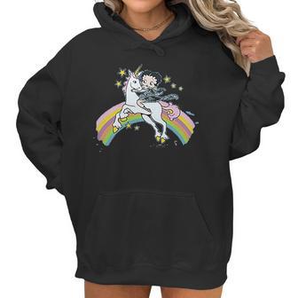 Betty Boop Cartoon Unicorn And Rainbows Women Hoodie | Favorety AU