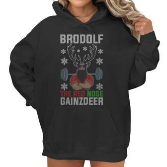 Brodolf The Red Nose Gainzdeer Gym Ugly Christmas Women Hoodie | Favorety