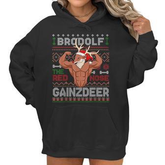 Brodolf The Red Nose Gainzdeer Gym Ugly Christmas Sweater Women Hoodie | Favorety CA