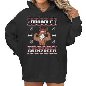 Brodolf The Red Nose Gainzdeer Gym Ugly Christmas Sweater Women Hoodie | Favorety UK