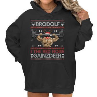 Brodolf The Red Nose Gainzdeer Gym Ugly Christmas Sweater Women Hoodie | Favorety