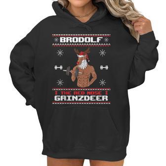 Brodolf The Red Nose Gainzdeer Gym Ugly Christmas Sweater Men Women T-Shirt Graphic Print Casual Unisex Tee Women Hoodie | Favorety