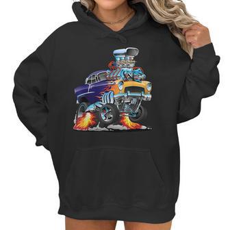 Classic Funny Fifties Muscle Car Hot Rod Dragster Cartoon Women Hoodie | Favorety UK