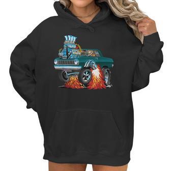 Classic Sixties Muscle Car Funny Dragster Hot Rod Cartoon Women Hoodie | Favorety CA