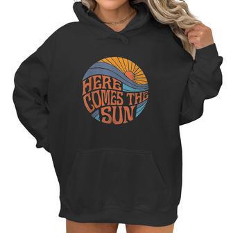 Here Comes The Sun Vintage Retro Sixties Surf Summer Beach Women Hoodie | Favorety CA