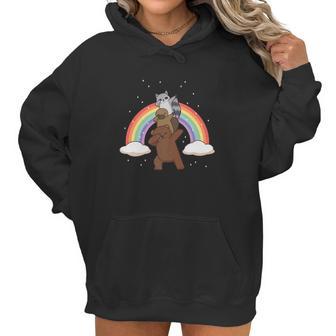 Dabbing Grizzly Bear Platypus Raccoon Rainbow Funny Women Hoodie | Favorety