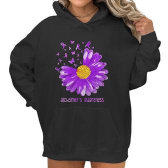 Daisy Butterfly Purple Ribbon Alzheimer Awareness Women Hoodie | Favorety