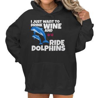 Drink Wine And Ride Dolphins Women Funny Dolphin Tee Women Hoodie | Favorety AU