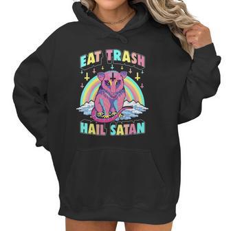 Womens Eat Trash Hail Satan Kawaii Pastel Goth Possum V-Neck Women Hoodie | Favorety UK