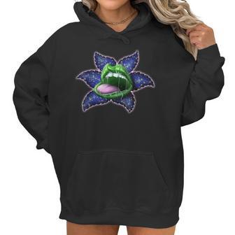 Flower Lip Green Blue Cannabis Marijuana Weed Pot Leaf Lover Women Hoodie | Favorety AU