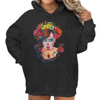 Flowers Sugar Skull Day Of The Dead Dia De Muertos Womens Women Hoodie | Favorety UK