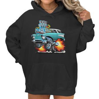 Funny Fifties Style Muscle Car Hot Rod Station Wagon Cartoon Women Hoodie | Favorety DE