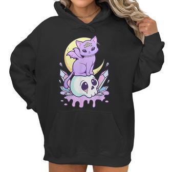 Funny Kawaii Pastel Goth Cute Creepy Witchy Cat And Skull Men Women T-Shirt Graphic Print Casual Unisex Tee Women Hoodie | Favorety