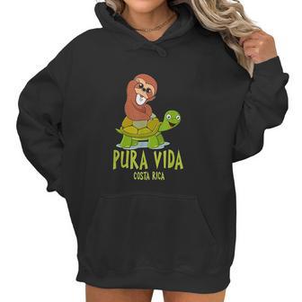 Funny Sloth Riding Turtle Pura Vida Costa Rica Women Hoodie | Favorety