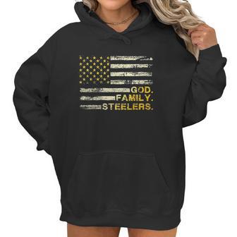 God Family Steelers Us Vintage Flag Team Dad Mam Day Gifts Women Hoodie | Favorety UK