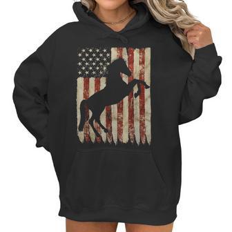 Horse American Flag Usa Patriotic Stallion Gift Women Hoodie | Favorety CA