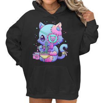 Kawaii Creepy Cat Eating Ramen Noodles Pastel Goth Aesthetic Men Women T-Shirt Graphic Print Casual Unisex Tee Women Hoodie | Favorety UK