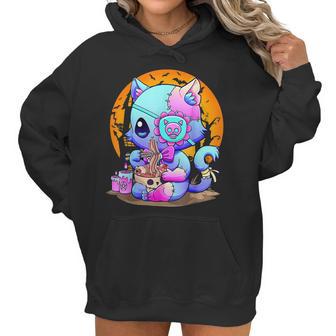 Kawaii Creepy Cat Eating Ramen Noodles Pastel Goth Halloween Men Women T-Shirt Graphic Print Casual Unisex Tee Women Hoodie | Favorety DE