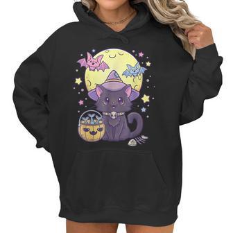 Kawaii Pastel Goth Cute Creepy Halloween Black Cat Witch Hat Men Women T-Shirt Graphic Print Casual Unisex Tee Women Hoodie | Favorety DE