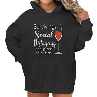 Lucoin Wine Surviving Social Distancing One Glass At A Time Women Hoodie | Favorety DE