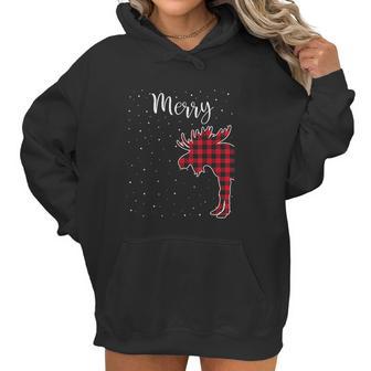 Merry Christmas Red Plaid Buffalo Moose Couples Matching Women Hoodie | Favorety UK