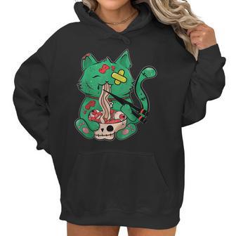 Pastel Goth Kawaii Creepy Cat Eating Ramen Noodles Halloween Men Women T-Shirt Graphic Print Casual Unisex Tee Women Hoodie | Favorety UK