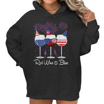 Red Wine & Blue 4Th Of July Wine Red White Blue Wine Glasses V9 Women Hoodie | Favorety UK