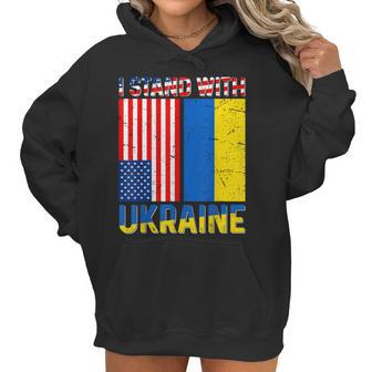 I Stand With Ukraine Support Ukraine Ukrainian American Flag V2 Men Women T-Shirt Graphic Print Casual Unisex Tee Women Hoodie | Favorety