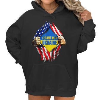 Support I Stand With Ukraine American Flag Ukrainian Flag Men Women T-Shirt Graphic Print Casual Unisex Tee Women Hoodie | Favorety