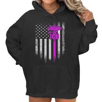 Vintage Usa Icu Intensive Care Unit Nurse American Flag Gift Women Hoodie | Favorety UK