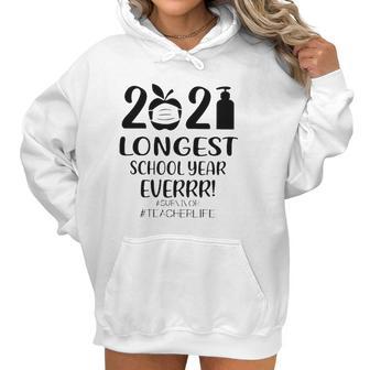 2021 Longest School Year Everrr Survivor Teacher Life Hashtag Apple Wearing Face Mask Hand Sanitizer Women Hoodie | Favorety AU