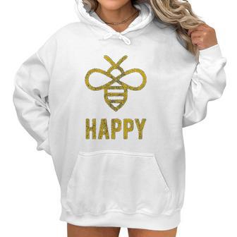 Bee Happy Funny Vintage Graphic Honey Bumblebee Women Hoodie | Favorety